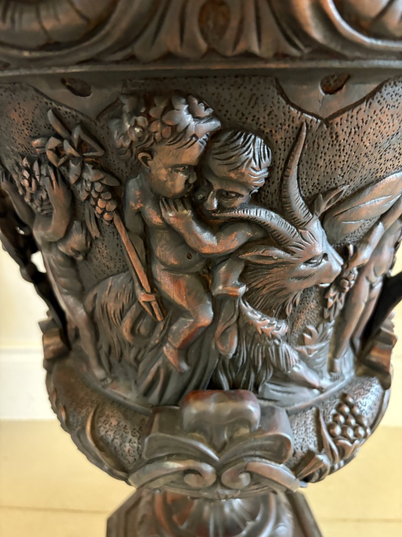 Large Magnificent Antique Pair of Carved Mahogany Urns - Image 6